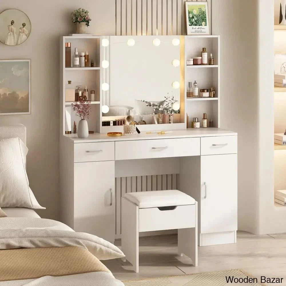 Adore Vanity Dressing table with lighted mirror with stool