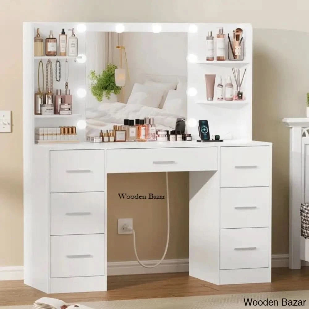 chinese dress ladies Nordic Dressing Table with Full Body Mirror And Drawers – SPS FURNTIURE main image 1