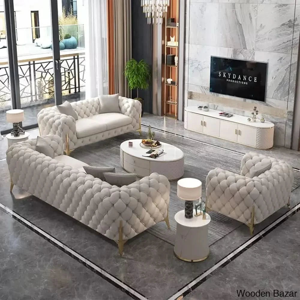 Modern Light Luxury Sectional Sofa Set Genuine Leather 3 Seater Chesterfield Couch for Home or Hotel