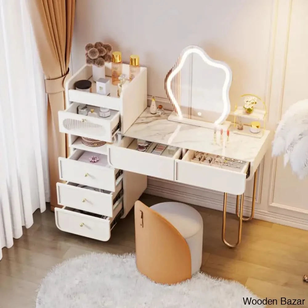 white modern dressing table with drawers Amazon.com: FCDURACORE Makeup Table Dressing Table Set with Lighted Mirror, Vanity Table with Cushioned Stool 6 Drawers, Modern Dressing Table Set, Bedroom Furniture Makeup Vanity Tab,Table+armchair-100cm : Home & Kitchen
