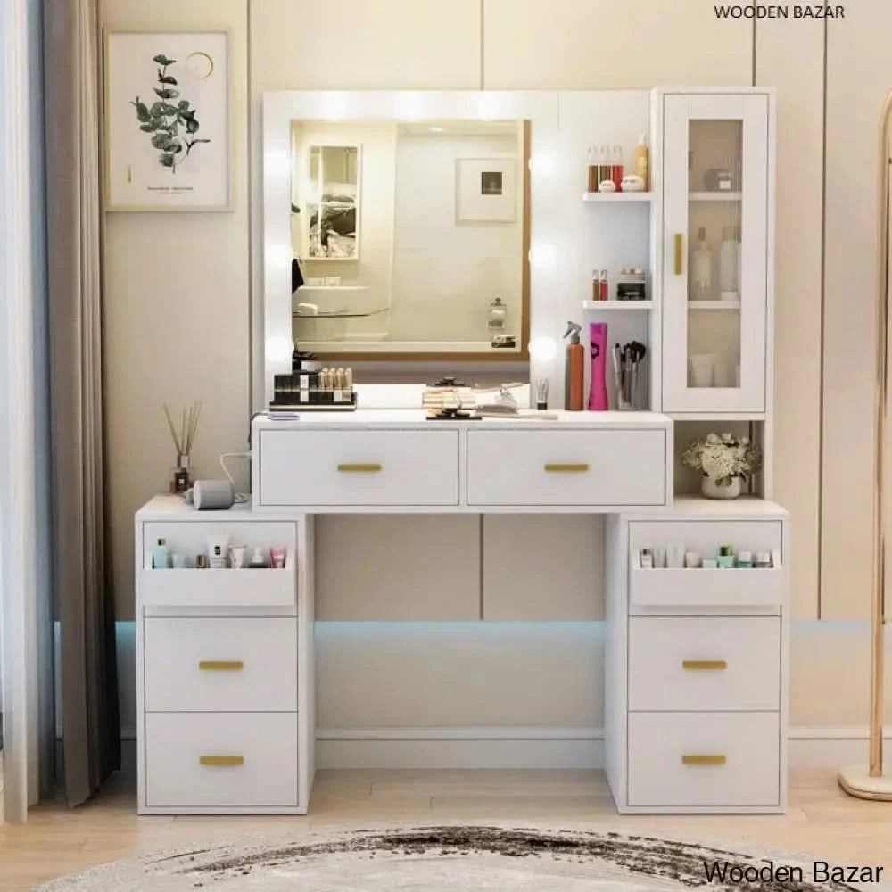 modern dressing table with storage Modern Makeup Vanity Set Dressing Table with Jewelry Storage & Cabinet & StoolHomary
