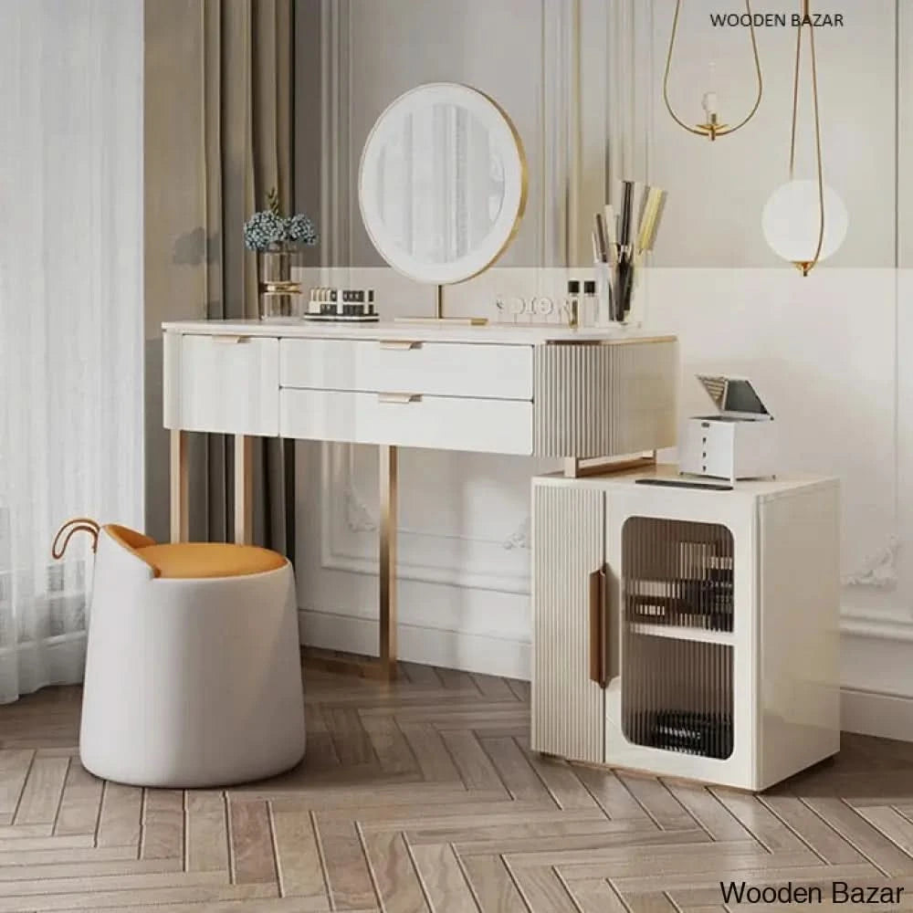 modern dressing table with mirror and stool Vanity Dressing Table with Stool and Mirror -Wooden Bazar