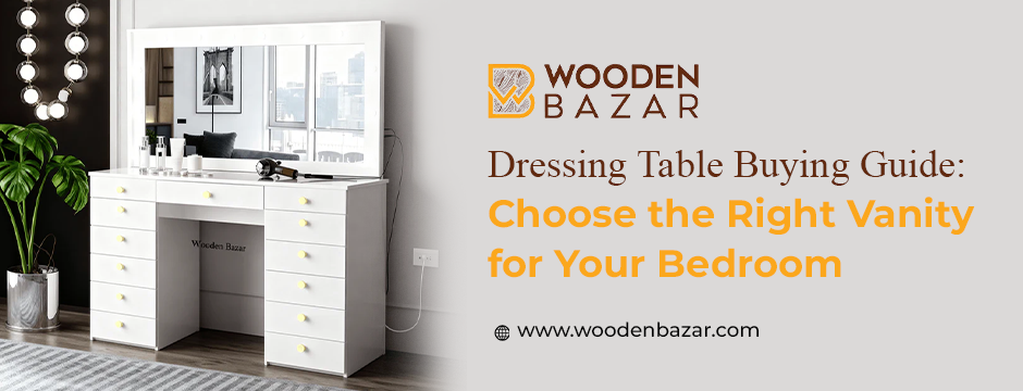 White wooden dressing table with mirror for bedroom by Wooden Bazar
