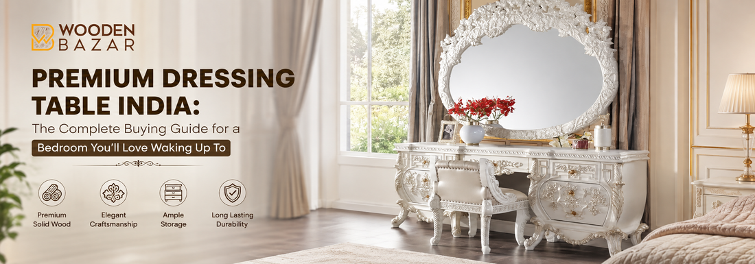 Premium dressing table with mirror and stool