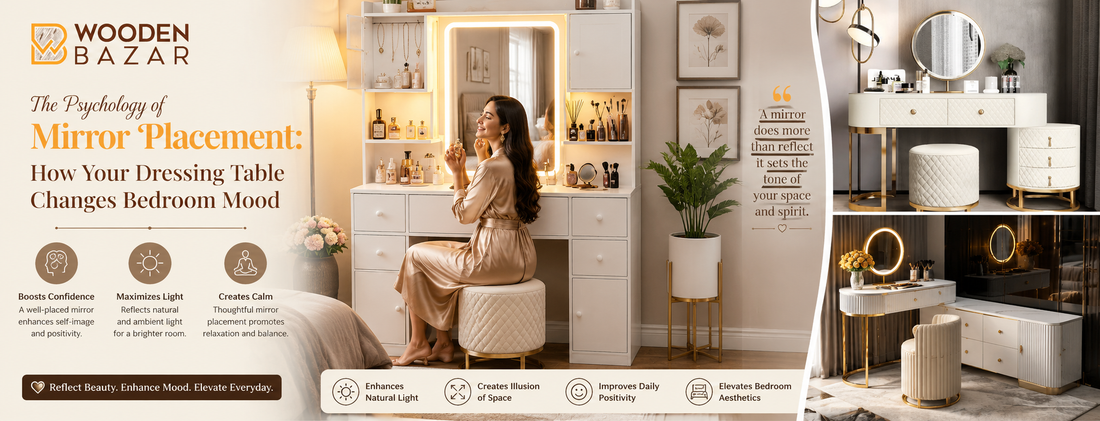 dressing table with mirror in luxury bedroom interior