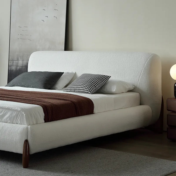Pearl Modern White Bouclé Upholstered Platform Bed