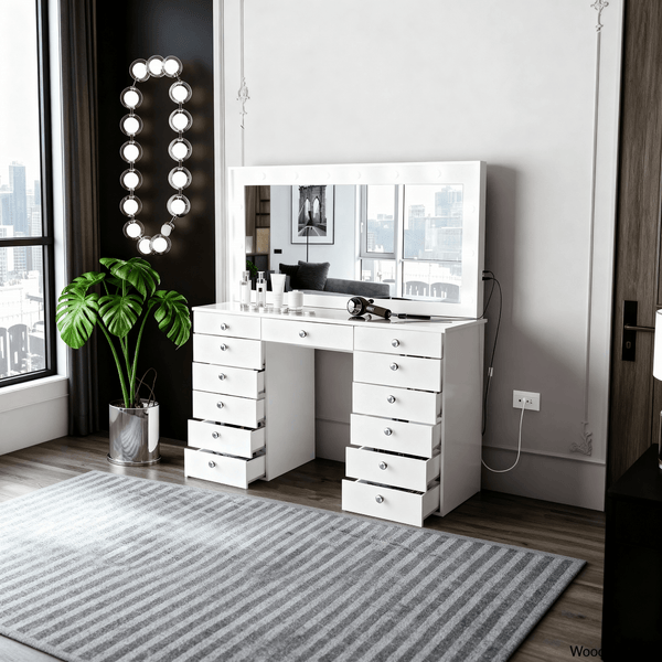 Looks Vanity Dressing Table with mirror & lights with 13 storage drawers