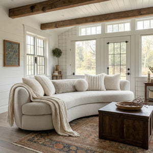 Beige Boucle 3-Seat Modern Curved Sofa With 6 Down-Filled Toss Pillows