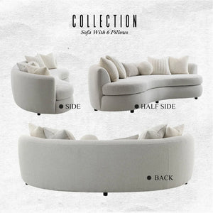 Beige Boucle 3-Seat Modern Curved Sofa With 6 Down-Filled Toss Pillows