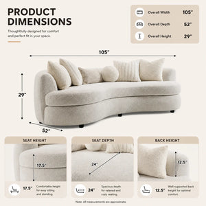 Beige Boucle 3-Seat Modern Curved Sofa With 6 Down-Filled Toss Pillows