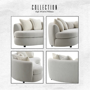 Beige Boucle 3-Seat Modern Curved Sofa With 6 Down-Filled Toss Pillows