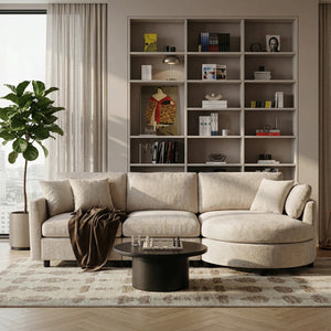 Modern Chenille 3-Seater Sectional Sofa with Curved Chaise Lounge