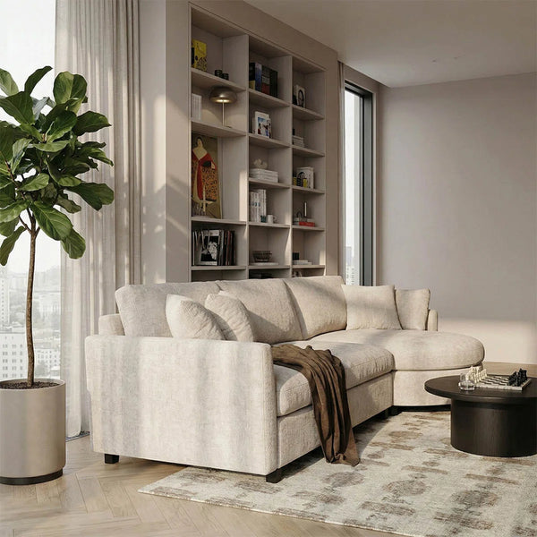 Modern Chenille 3-Seater Sectional Sofa with Curved Chaise Lounge