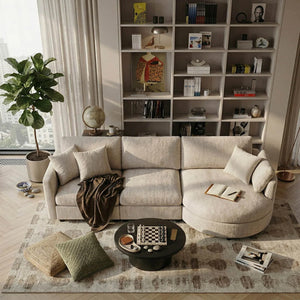 Modern Chenille 3-Seater Sectional Sofa with Curved Chaise Lounge