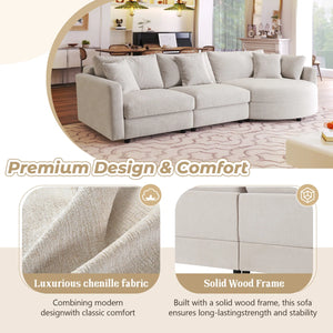 Modern Chenille 3-Seater Sectional Sofa with Curved Chaise Lounge