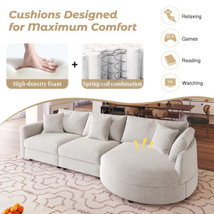 Modern Chenille 3-Seater Sectional Sofa with Curved Chaise Lounge