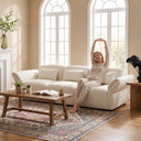 107'' Wide Modern Curved Upholstered 3-Seat Sofa with Deep Seats and Throw Pillows  Wooden Bazar
