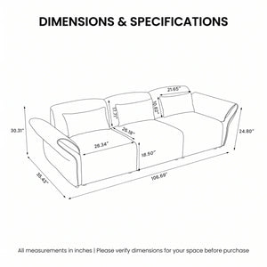 107'' Wide Modern Curved Upholstered 3-Seat Sofa with Deep Seats and Throw Pillows  Wooden Bazar