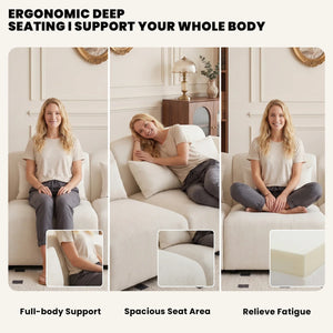 107'' Wide Modern Curved Upholstered 3-Seat Sofa with Deep Seats and Throw Pillows  Wooden Bazar