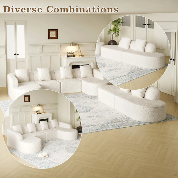 111.8-Inch L-Shaped Curved Modular Sofa  Wooden bazar