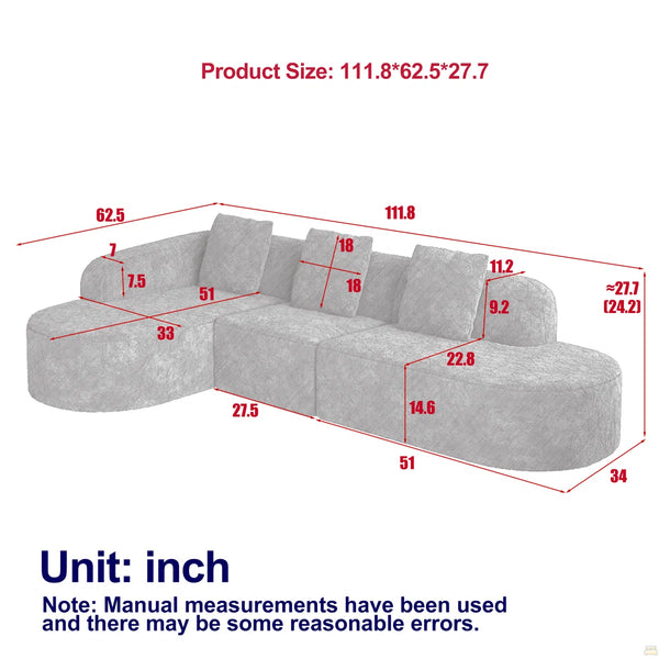 111.8-Inch L-Shaped Curved Modular Sofa  Wooden bazar