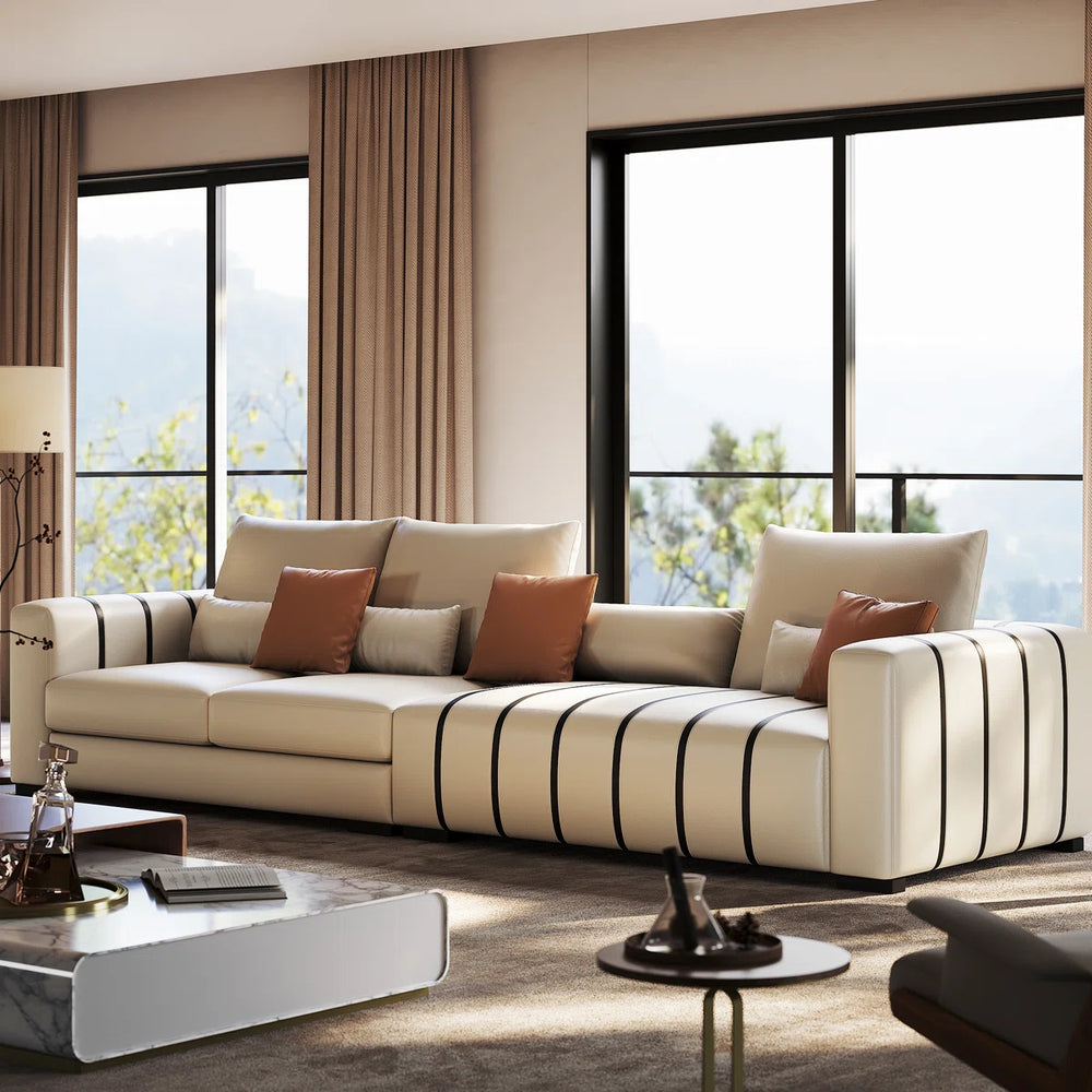 Modern Cream Piano-Patterned 6-Seater Sofa,living room Couch - Wooden Bazar