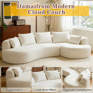 122 Inch Compression Floor Boneless Sofa, 2-Piece L-Shaped Sectional Sofa Couch With Chaise Lounge And Pillows, Modern Cloud Sectional Couches For Living Room Apartment Office, Fully Assembled    Wooden Bazar