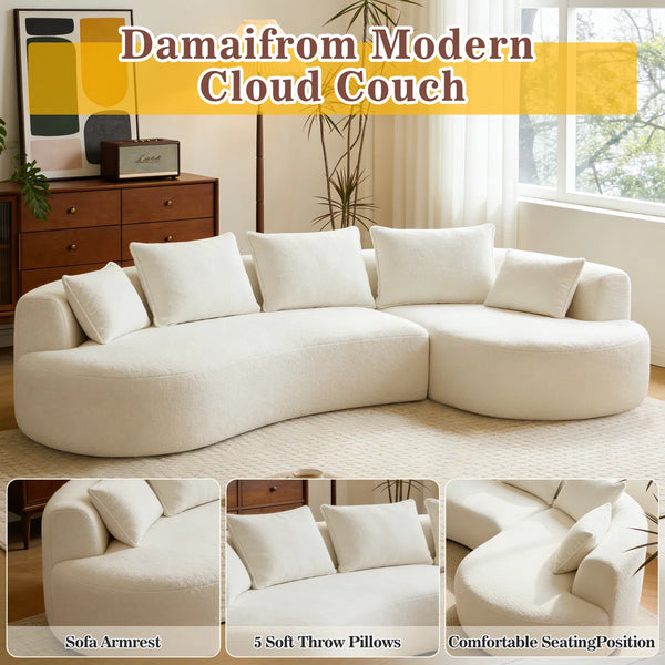122 Inch Compression Floor Boneless Sofa, 2-Piece L-Shaped Sectional Sofa Couch With Chaise Lounge And Pillows, Modern Cloud Sectional Couches For Living Room Apartment Office, Fully Assembled    Wooden Bazar