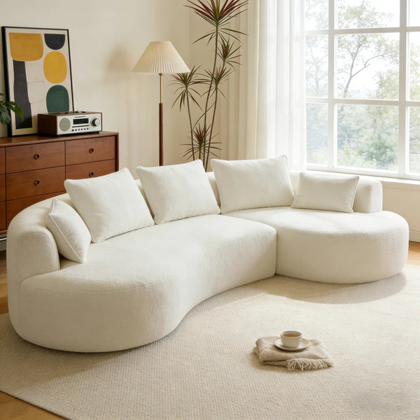 122 Inch Compression Floor Boneless Sofa, 2-Piece L-Shaped Sectional Sofa Couch With Chaise Lounge And Pillows, Modern Cloud Sectional Couches For Living Room Apartment Office, Fully Assembled    Wooden Bazar