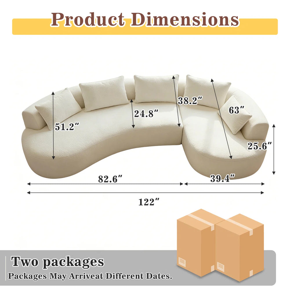 122 Inch Compression Floor Boneless Sofa, 2-Piece L-Shaped Sectional Sofa Couch With Chaise Lounge And Pillows, Modern Cloud Sectional Couches For Living Room Apartment Office, Fully Assembled    Wooden Bazar