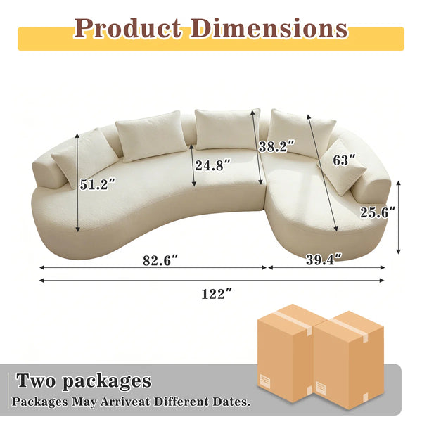 122 Inch Compression Floor Boneless Sofa, 2-Piece L-Shaped Sectional Sofa Couch With Chaise Lounge And Pillows, Modern Cloud Sectional Couches For Living Room Apartment Office, Fully Assembled    Wooden Bazar