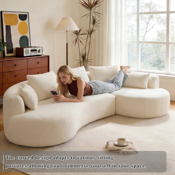 122 Inch Compression Floor Boneless Sofa, 2-Piece L-Shaped Sectional Sofa Couch With Chaise Lounge And Pillows, Modern Cloud Sectional Couches For Living Room Apartment Office, Fully Assembled    Wooden Bazar