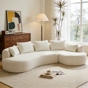 122 Inch Compression Floor Boneless Sofa, 2-Piece L-Shaped Sectional Sofa Couch With Chaise Lounge And Pillows, Modern Cloud Sectional Couches For Living Room Apartment Office, Fully Assembled    Wooden Bazar