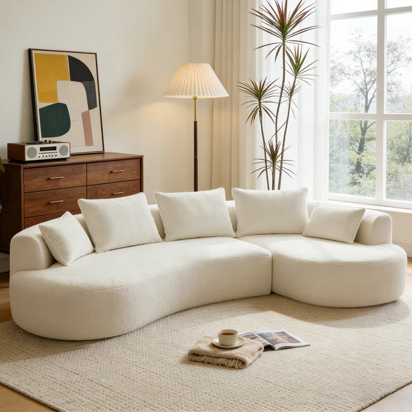 122 Inch Compression Floor Boneless Sofa, 2-Piece L-Shaped Sectional Sofa Couch With Chaise Lounge And Pillows, Modern Cloud Sectional Couches For Living Room Apartment Office, Fully Assembled    Wooden Bazar