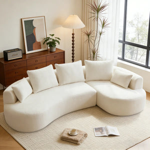 122 Inch Compression Floor Boneless Sofa, 2-Piece L-Shaped Sectional Sofa Couch With Chaise Lounge And Pillows, Modern Cloud Sectional Couches For Living Room Apartment Office, Fully Assembled    Wooden Bazar