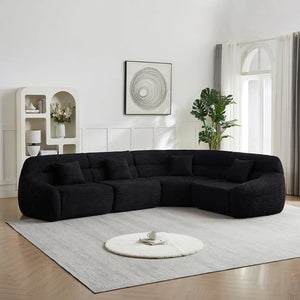 123.2 -inch Modern Luxury Curved Corner Sectional Sofa, Chenille Modular Cloud Sofa, Four Pillows, High-Back Oversized Four-Seater Living Room Sofa,No Assembly Required  Wooden Bazar