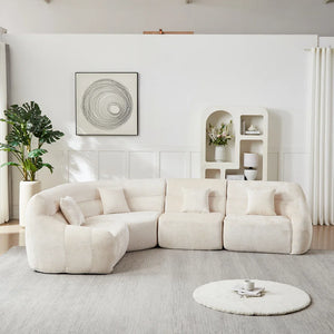 123.2 -inch Modern Luxury Curved Corner Sectional Sofa, Chenille Modular Cloud Sofa, Four Pillows, High-Back Oversized Four-Seater Living Room Sofa,No Assembly Required  Wooden Bazar