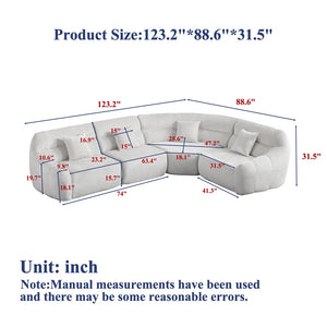 123.2 -inch Modern Luxury Curved Corner Sectional Sofa, Chenille Modular Cloud Sofa, Four Pillows, High-Back Oversized Four-Seater Living Room Sofa,No Assembly Required  Wooden Bazar