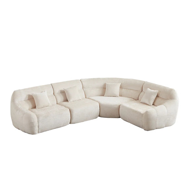 123.2 -inch Modern Luxury Curved Corner Sectional Sofa, Chenille Modular Cloud Sofa, Four Pillows, High-Back Oversized Four-Seater Living Room Sofa,No Assembly Required  Wooden Bazar