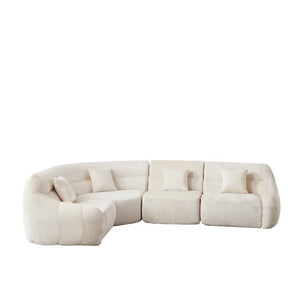 123.2 -inch Modern Luxury Curved Corner Sectional Sofa, Chenille Modular Cloud Sofa, Four Pillows, High-Back Oversized Four-Seater Living Room Sofa,No Assembly Required  Wooden Bazar