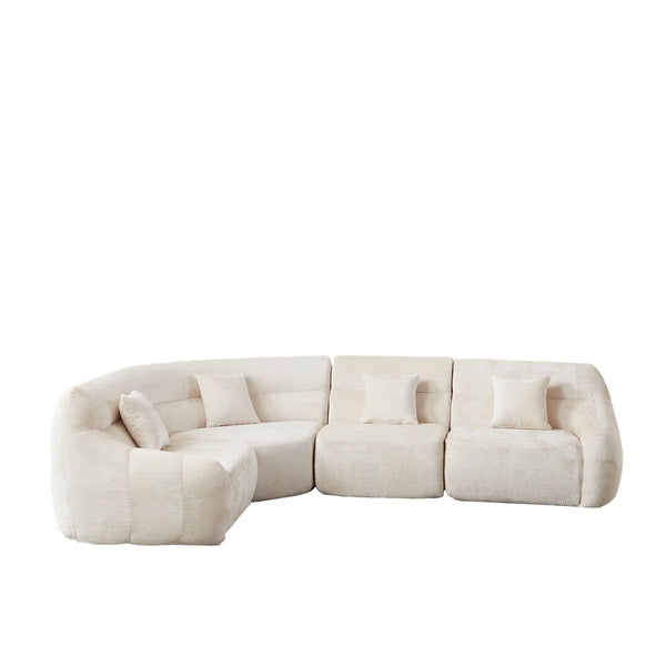 123.2 -inch Modern Luxury Curved Corner Sectional Sofa, Chenille Modular Cloud Sofa, Four Pillows, High-Back Oversized Four-Seater Living Room Sofa,No Assembly Required  Wooden Bazar