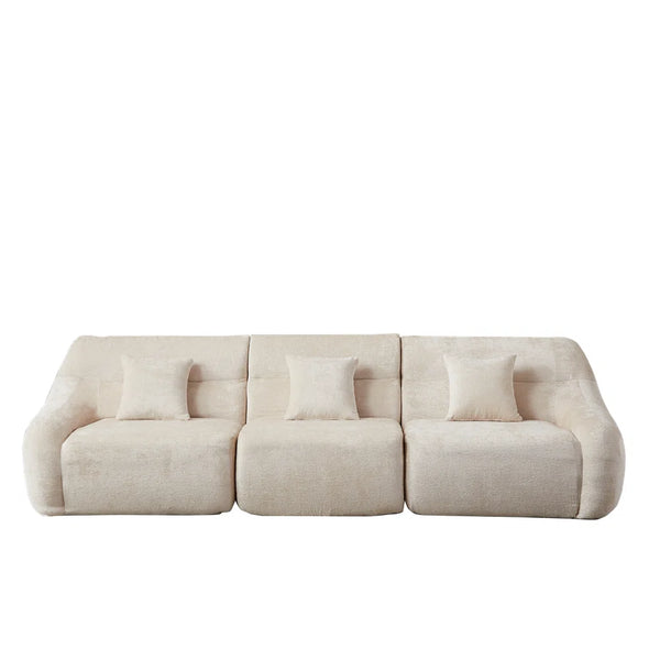 123.2 -inch Modern Luxury Curved Corner Sectional Sofa, Chenille Modular Cloud Sofa, Four Pillows, High-Back Oversized Four-Seater Living Room Sofa,No Assembly Required  Wooden Bazar