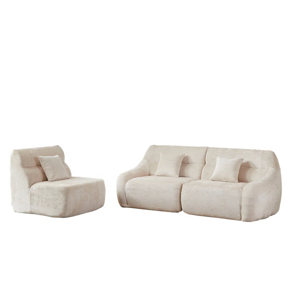123.2 -inch Modern Luxury Curved Corner Sectional Sofa, Chenille Modular Cloud Sofa, Four Pillows, High-Back Oversized Four-Seater Living Room Sofa,No Assembly Required  Wooden Bazar