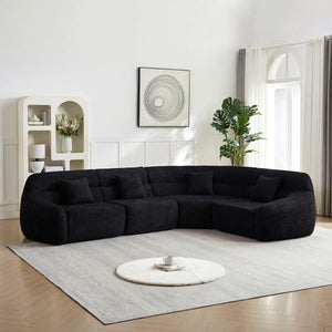 123.2 Curved Corner Sectional Sofa, Chenille Modular Cloud Sofa, Four Pillows  Wooden bazar