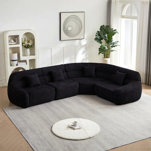123.2 Curved Corner Sectional Sofa, Chenille Modular Cloud Sofa, Four Pillows  Wooden bazar