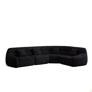 123.2 Curved Corner Sectional Sofa, Chenille Modular Cloud Sofa, Four Pillows  Wooden bazar