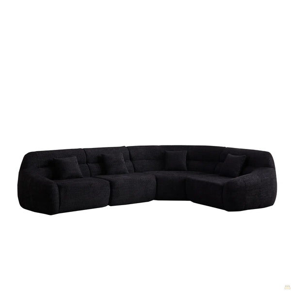 123.2 Curved Corner Sectional Sofa, Chenille Modular Cloud Sofa, Four Pillows  Wooden bazar