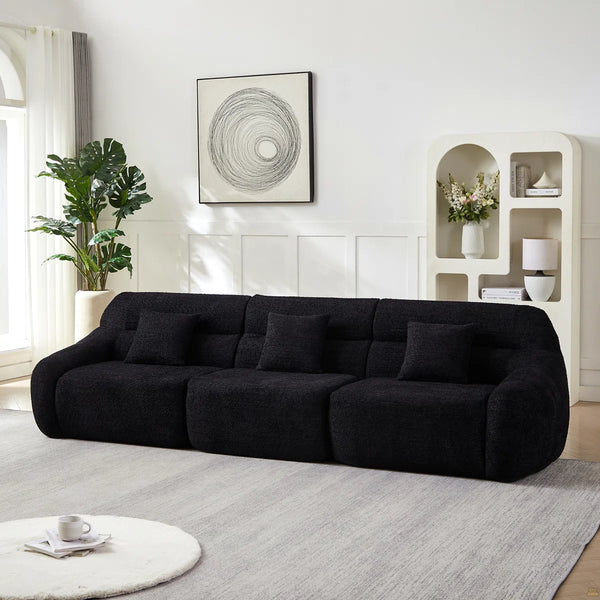 123.2 Curved Corner Sectional Sofa, Chenille Modular Cloud Sofa, Four Pillows  Wooden bazar
