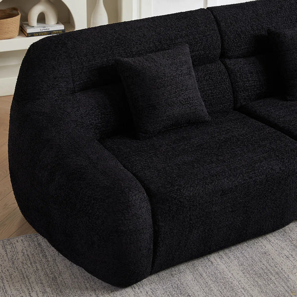 123.2 Curved Corner Sectional Sofa, Chenille Modular Cloud Sofa, Four Pillows  Wooden bazar