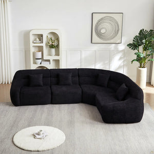 123.2 Curved Corner Sectional Sofa, Chenille Modular Cloud Sofa, Four Pillows  Wooden bazar